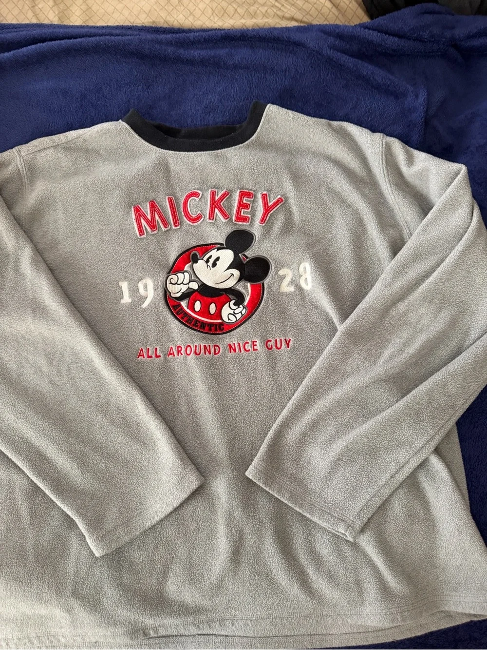 Disney Grey Mickey Fleece Sweatshirt with Red Accents